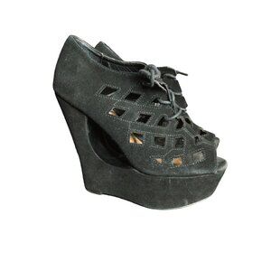 Steve Madden Daade Cut-Out Suede Leather Wedge Heel Bootie Black Size 7.5 M